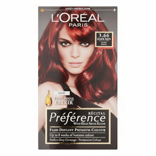 loreal paris preference 3.66 dark red ultra violet hair dye 200g permanent hair colour with vibrant red violet tones radiant shine and excellent grey coverage