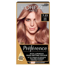 loreal paris preference 7.23 dark rose gold brown hair dye 200g permanent hair colour with rose gold brown tones radiant shine and salon inspired finish