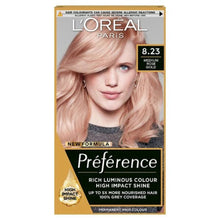 loreal paris preference 8.23 medium rose gold blonde hair dye 200g permanent hair colour with warm rose gold tones radiant shine and salon inspired finish