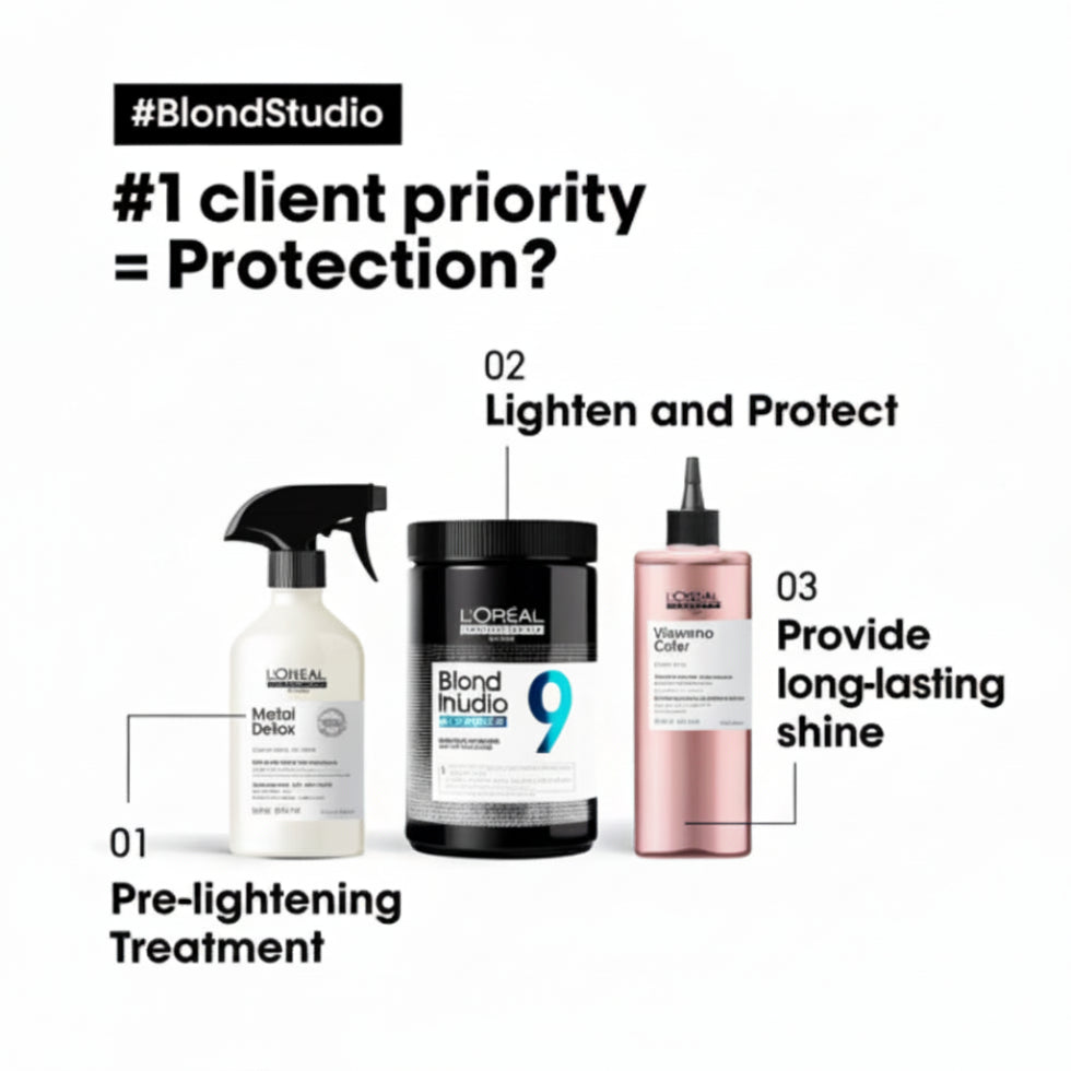 L’Oréal Professionnel Blond Studio 9 Levels Bonder Inside Lightening Powder 500g professional bleach with bond protection and up to 9 levels of lift.