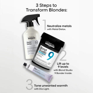 L’Oréal Professionnel Blond Studio 9 Levels Bonder Inside Lightening Powder 500g professional bleach with bond protection and up to 9 levels of lift.