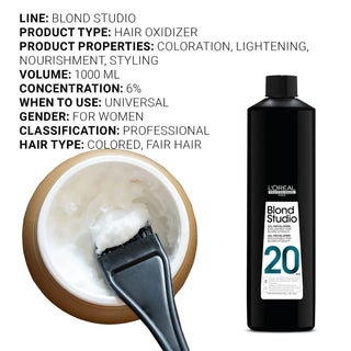 L’Oréal Professionnel Blond Studio Oil Developer 20 Vol 1000ml professional oil-enriched developer for controlled blonding and salon-quality lightening results.