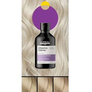 L’Oréal Professionnel Chroma Crème Purple Shampoo 1500ml for blonde to platinum blonde hair, neutralizing yellow tones and enhancing brightness.