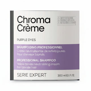 L’Oréal Professionnel Chroma Crème Purple Shampoo 300ml for blonde to platinum blonde hair, neutralizing yellow tones and enhancing shine.