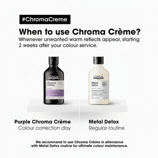 L’Oréal Professionnel Chroma Crème Purple Shampoo 300ml for blonde to platinum blonde hair, neutralizing yellow tones and enhancing shine.