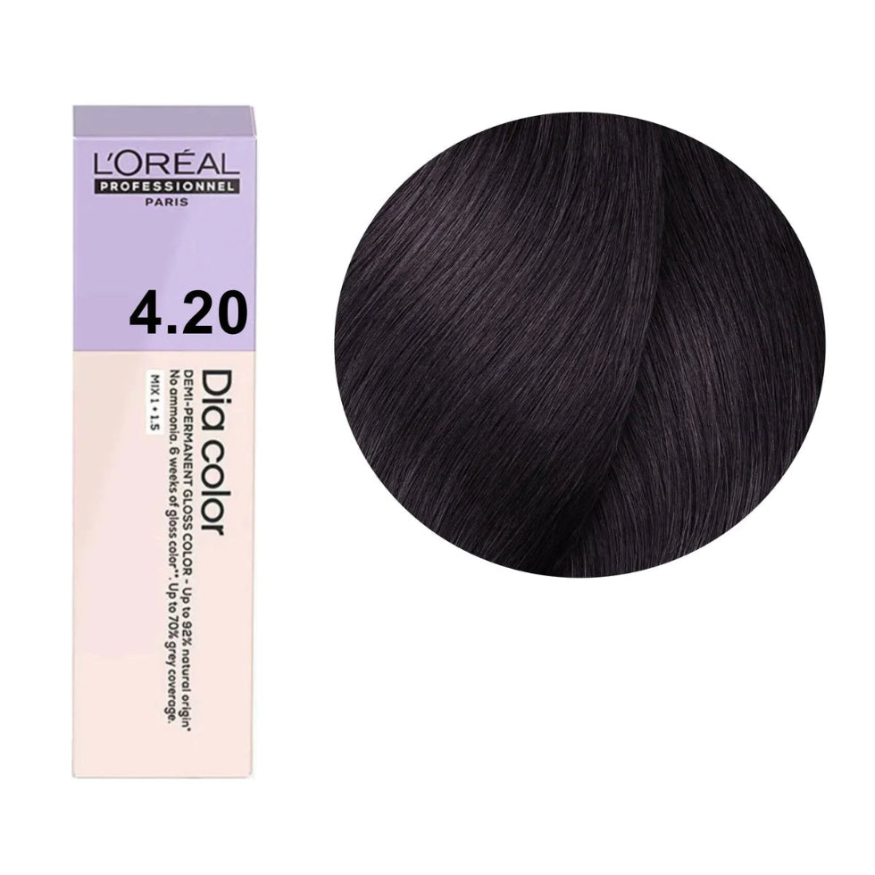L’Oréal Professionnel Dia Color 4.20 60ml demi permanent hair color with rich brunette tone and glossy shine finish