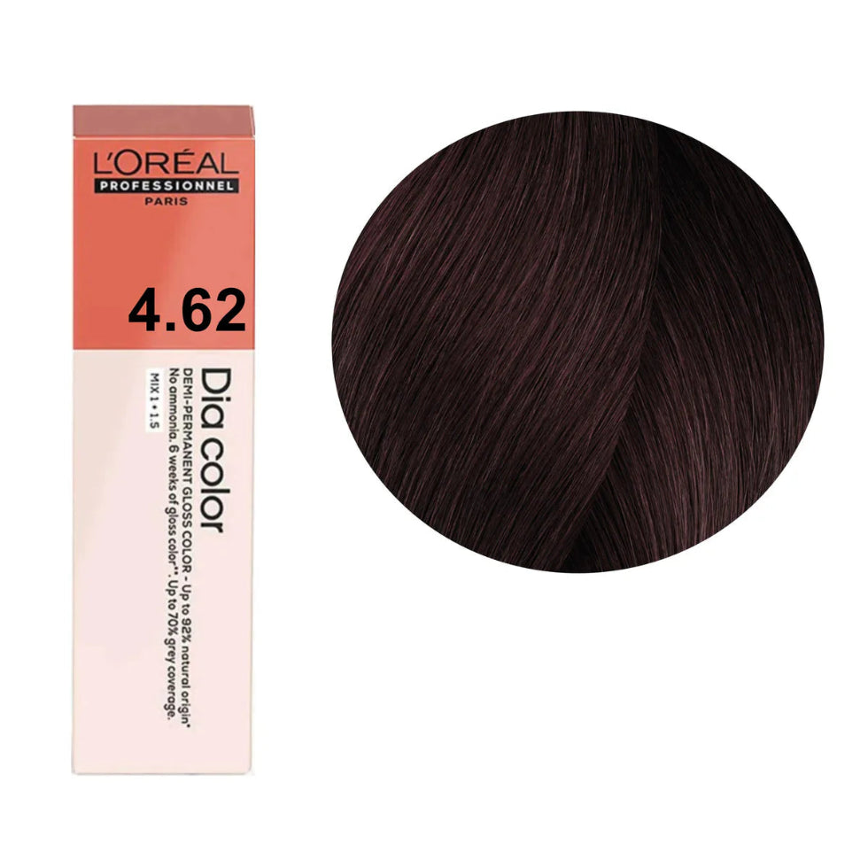 L’Oréal Professionnel Dia Color 4.62 60ml demi permanent hair color with rich red violet brunette tone and glossy shine finish