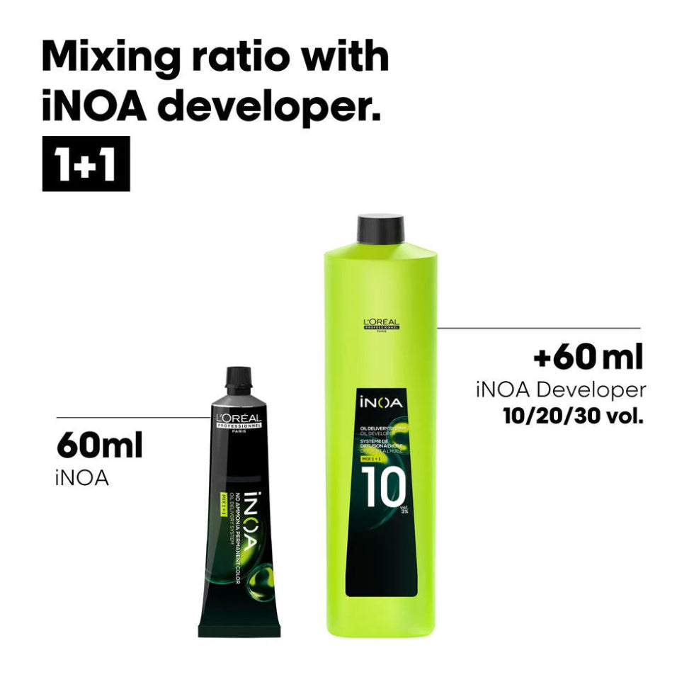 L’Oréal Professionnel INOA Oxydant Developer 3% 10 Vol 1000ml ammonia-free professional color developer for gentle salon hair coloring results.
