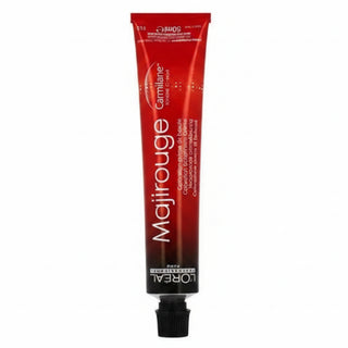 L’Oréal Professionnel Majirouge 7.45 Extra Copper Mahogany Blonde permanent hair color with vibrant shine and professional gray coverage.