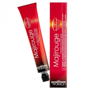L’Oréal Professionnel Majirouge 8.43 Light Copper Gold Blonde permanent hair color with radiant copper-gold shine and professional gray coverage.