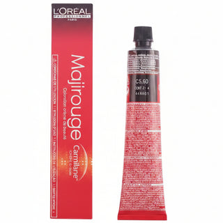 L’Oréal Professionnel Majirouge C5.60 Carmilane Intense Light Red Brown permanent hair color with vibrant shine and professional gray coverage.