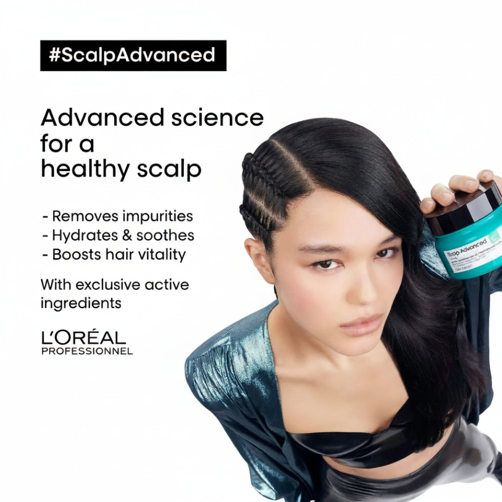 L’Oréal Professionnel Scalp Advanced Anti-Oiliness 2-in-1 Shampoo and Mask 250ml for oily scalp purification, deep cleansing, and freshness.