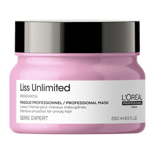 L’Oréal Professionnel Serie Expert Liss Unlimited Hair Mask 250ml for frizz control, deep nourishment, smooth hair, and humidity protection.