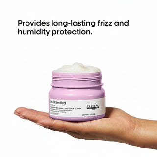 L’Oréal Professionnel Serie Expert Liss Unlimited Hair Mask 250ml for frizz control, deep nourishment, smooth hair, and humidity protection.