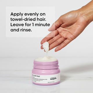 L’Oréal Professionnel Serie Expert Liss Unlimited Hair Mask 250ml for frizz control, deep nourishment, smooth hair, and humidity protection.
