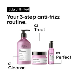 L’Oréal Professionnel Serie Expert Liss Unlimited Hair Mask 250ml for frizz control, deep nourishment, smooth hair, and humidity protection.