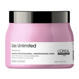 L’Oréal Professionnel Serie Expert Liss Unlimited Hair Mask 500ml for frizz control, deep nourishment, smooth hair, and humidity protection.