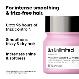 L’Oréal Professionnel Serie Expert Liss Unlimited Hair Mask 500ml for frizz control, deep nourishment, smooth hair, and humidity protection.