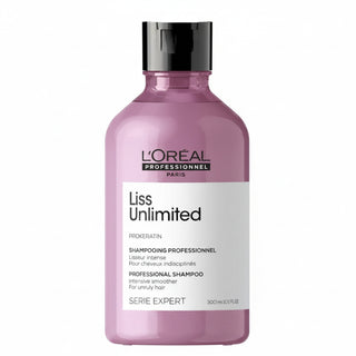 L’Oréal Professionnel Serie Expert Liss Unlimited Intensive Smoother Shampoo 300ml for frizz control, smooth hair, humidity protection, and professional salon care.