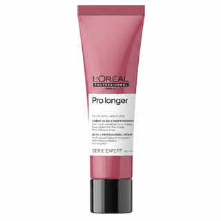 L’Oréal Professionnel Serie Expert Pro Longer 10-In-1 Cream 150ml for long hair care, heat protection, split end care, and enhanced softness and shine.