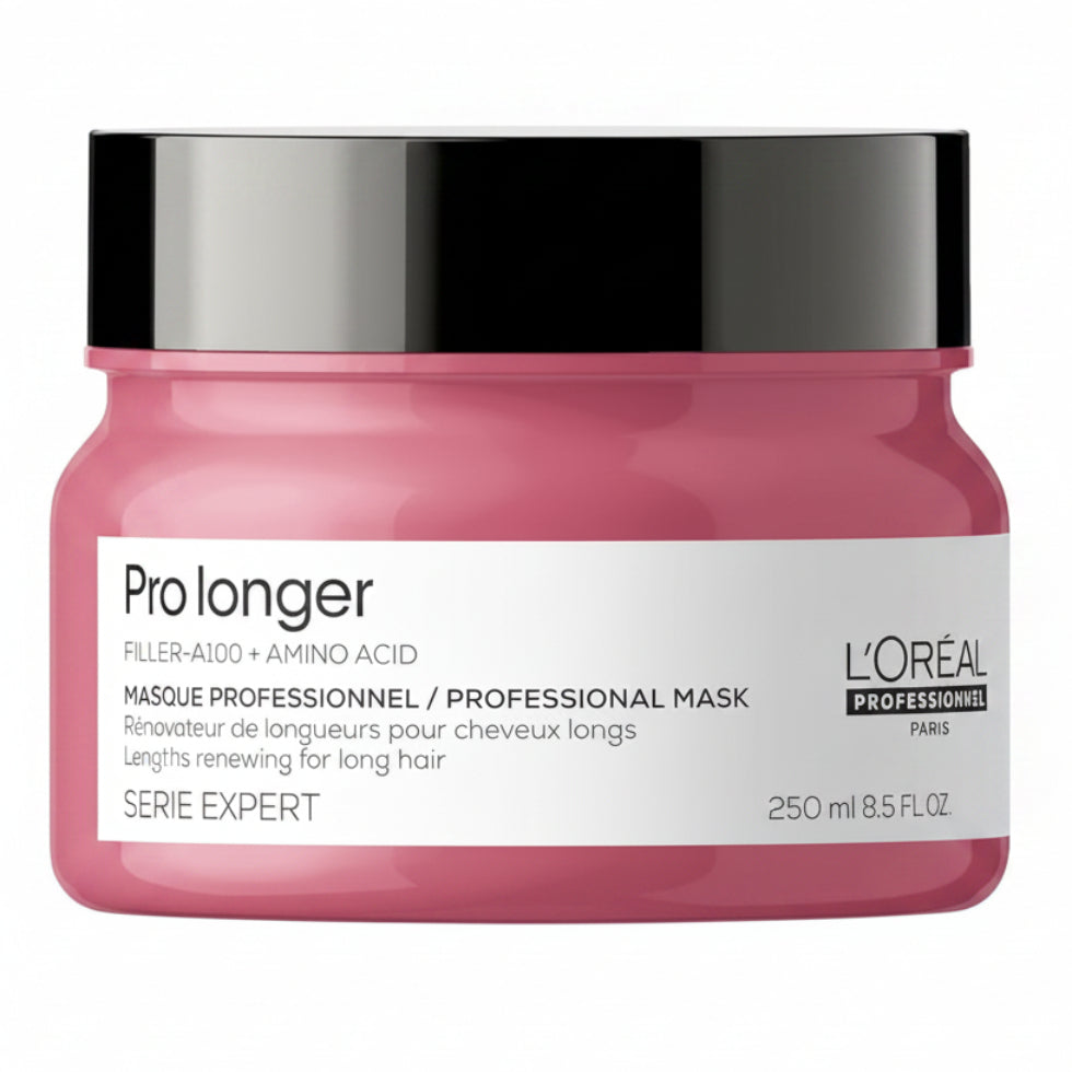 L’Oréal Professionnel Serie Expert Pro Longer Lengths Renewing Mask 250ml for long hair care, deep nourishment, split end care, and enhanced softness and shine.