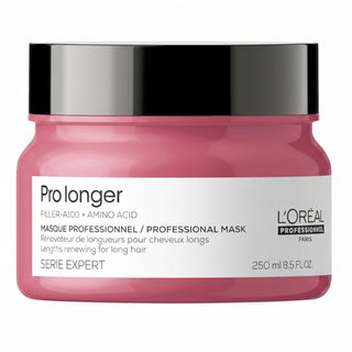 L’Oréal Professionnel Serie Expert Pro Longer Lengths Renewing Mask 250ml for long hair care, deep nourishment, split end care, and enhanced softness and shine.
