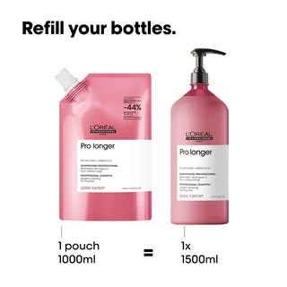 L’Oréal Professionnel Serie Expert Pro Longer Lengths Renewing Shampoo 1500ml for long hair care, strengthening lengths, and improving hair softness and shine.