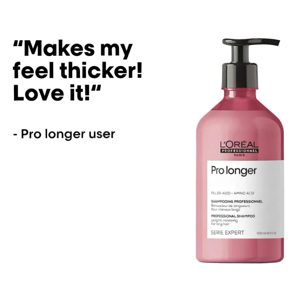 L’Oréal Professionnel Serie Expert Pro Longer Lengths Renewing Shampoo 500ml for long hair care, strengthening lengths, improving softness, and enhancing shine.