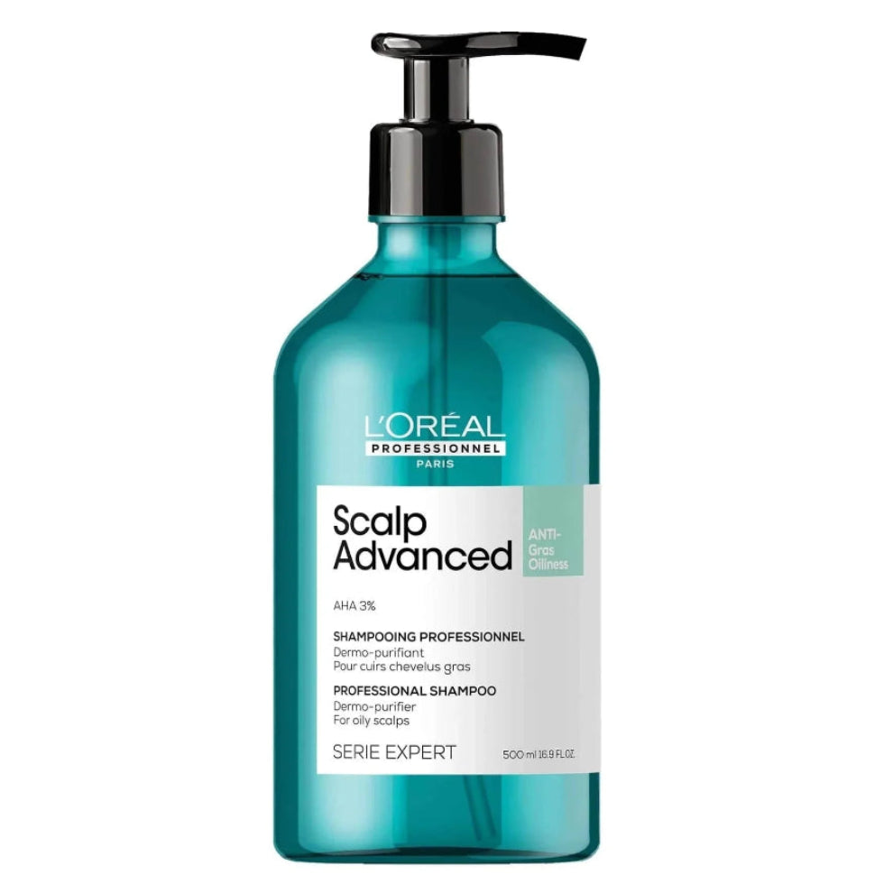 L’Oréal Professionnel Serie Expert Scalp Advanced Anti-Oiliness Dermo-Purifier Shampoo 500ml for oily scalp cleansing, sebum control, and professional scalp care.