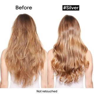 L’Oréal Professionnel Serie Expert Silver Shampoo 300ml for blonde, grey, and white hair, neutralizing yellow tones and enhancing shine.