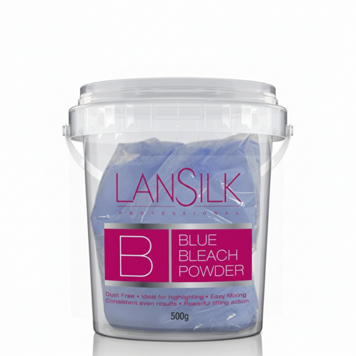 lansilk blue bleach powder 500g for professional hair lightening and anti brass tone correction

