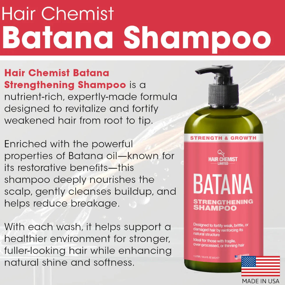 Hair Chemist Batana Strengthening Shampoo lathered through hair, demonstrating cleansing action on dry, brittle strands.