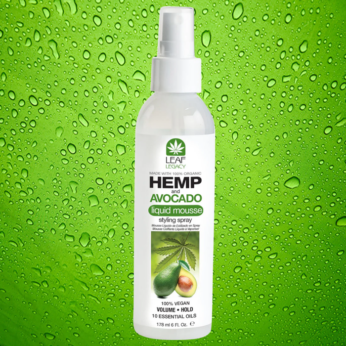Leaf Legacy hemp and avocado liquid mousse styling spray 6oz instant volume hold lightweight styling mousse for soft touchable fuller defined hair