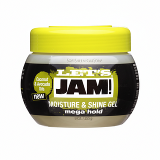 lets jam moisture and shine gel mega hold strong hold frizz control styling gel for sleek shiny hair