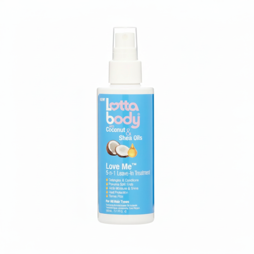 Lotta Body 5 in 1 leave in treatment coconut shea oils detangle shine heat protection hair care 5.1oz