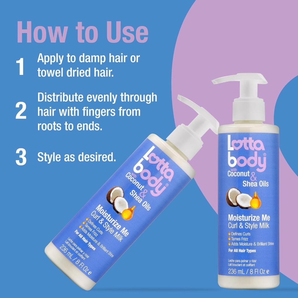 Lotta Body curl style milk coconut shea oils define curls shine moisture frizz control hair cream 8oz