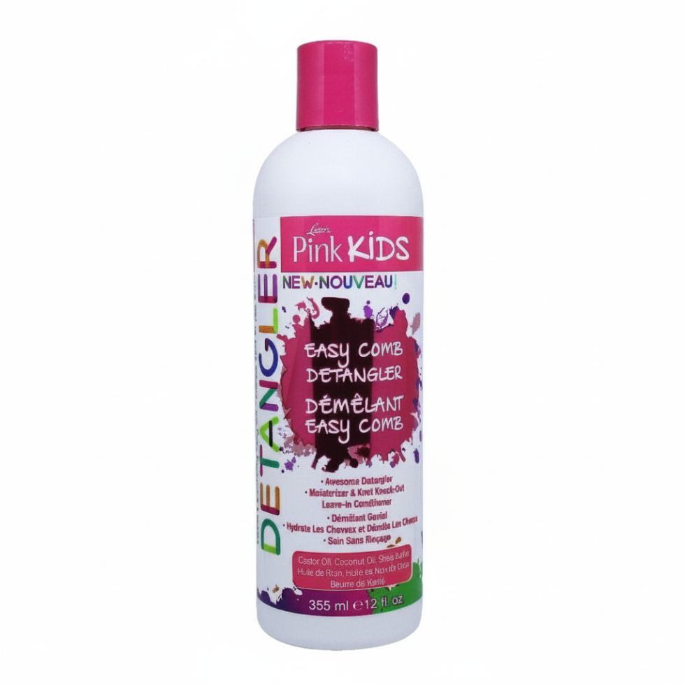 lusters pink kids easy comb detangler moisturizes curly hair tangle free soft smooth manageable kids hair care spray 12oz
