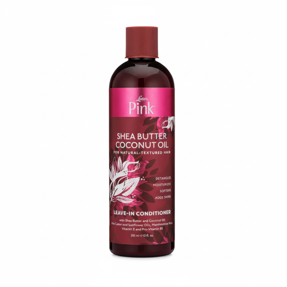 lusters pink shea butter coconut oil leave in conditioner hydrate detangle frizz control soft shiny manageable hair treatment 12oz