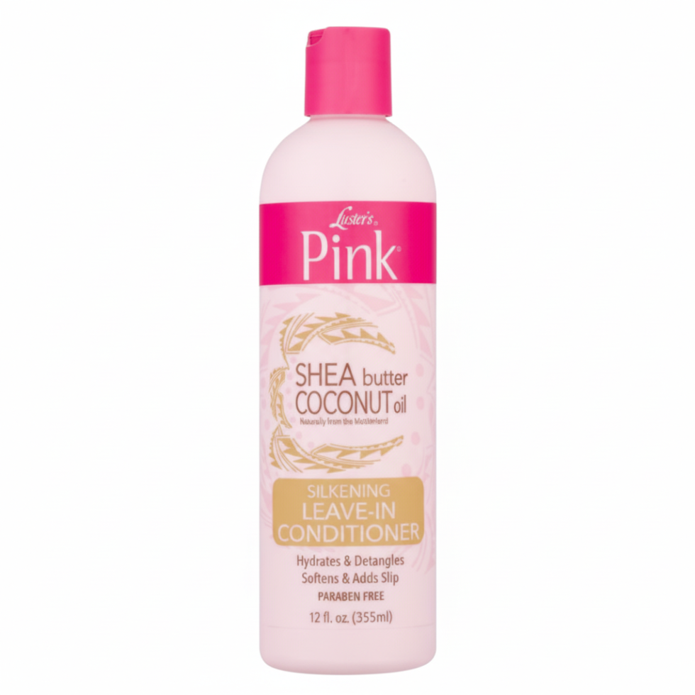 lusters pink shea butter coconut oil leave in conditioner silky hair hydrate detangle frizz control soft smooth shiny hair 355ml