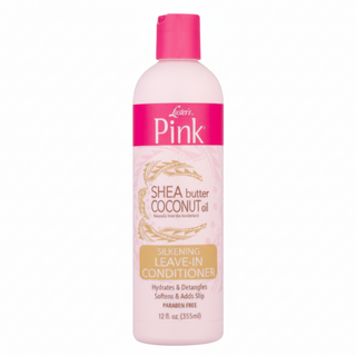 lusters pink shea butter coconut oil leave in conditioner silky hair hydrate detangle frizz control soft smooth shiny hair 355ml