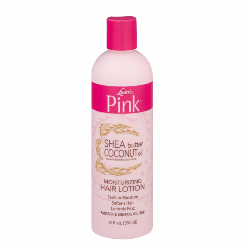 lusters pink shea butter coconut oil hair lotion deep moisture hydrate soft shiny smooth frizz control natural hair care 355ml