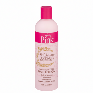 lusters pink shea butter coconut oil hair lotion deep moisture hydrate soft shiny smooth frizz control natural hair care 355ml