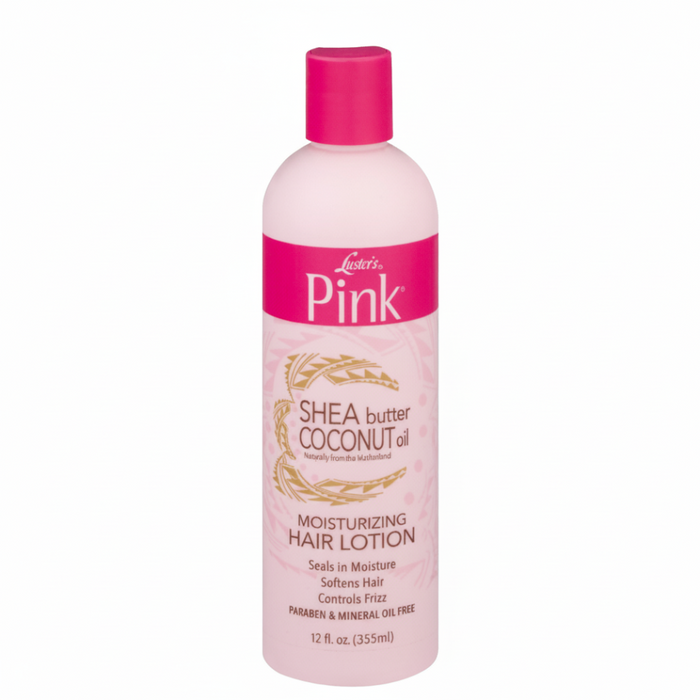 lusters pink shea butter coconut oil hair lotion deep moisture hydrate soft shiny smooth frizz control natural hair care 355ml