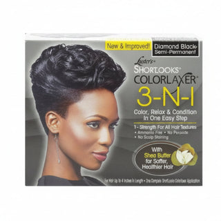 lusters shortlooks colorlaxer diamond black 3 in 1 with shea butter hair color relaxer for deep black shiny and smooth hair results