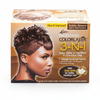 lusters shortlooks colorlaxer sable brown 3 in 1 with shea butter hair color relaxer for smooth soft and natural brown hair results