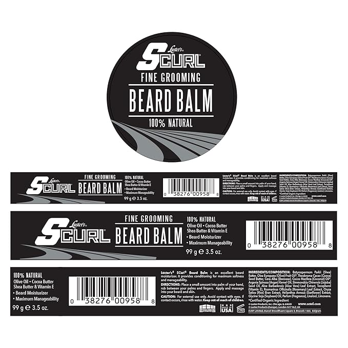 Luster’s S-Curl Fine Grooming Beard Balm 99g | Softens & Styles Beard
