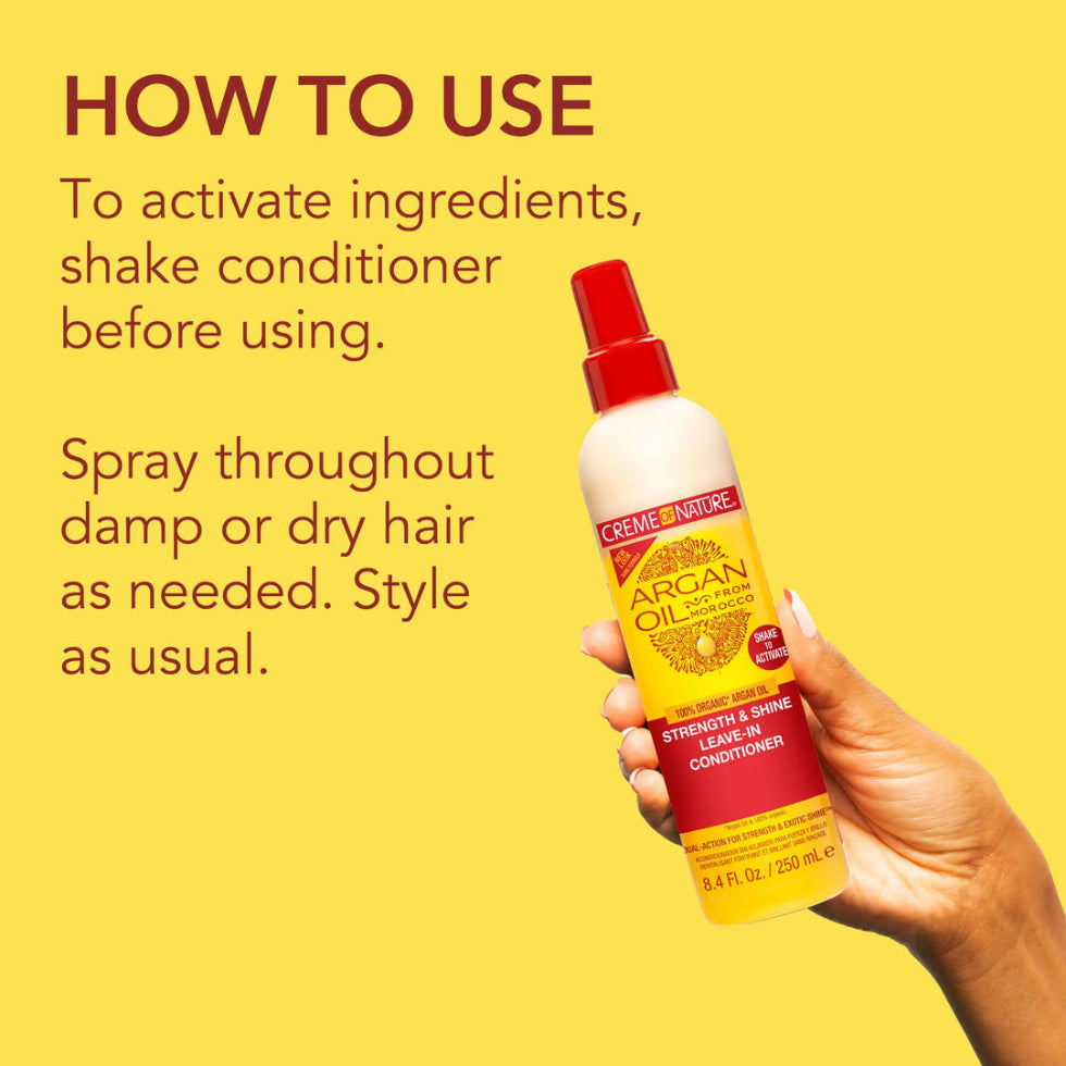 Creme of nature argan oil strength shine leave in conditioner 250ml repair shine leave in treatment for damaged hair strengthening moisturizing soft shiny manageable hair care product