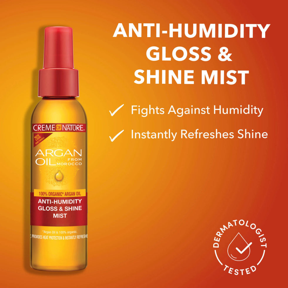 Creme of nature argan oil anti humidity gloss shine mist 118ml frizz control shine spray lightweight finishing spray for smooth shiny anti frizz hair styling product