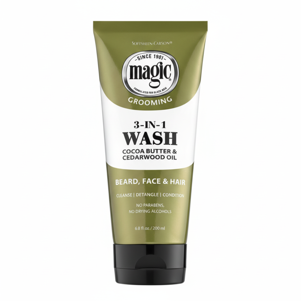 magic grooming 3 in 1 wash 6.8oz beard face hair cleanse detangle grooming shampoo soft fresh clean multi purpose men care product