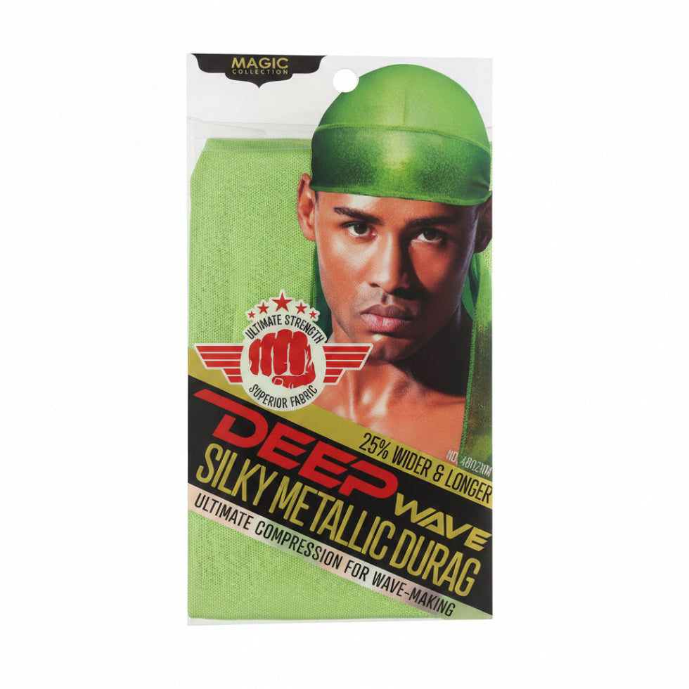 magic collection deep wave silky metallic durag electric lime 164 wave training hair protection durag for frizz control and secure styling